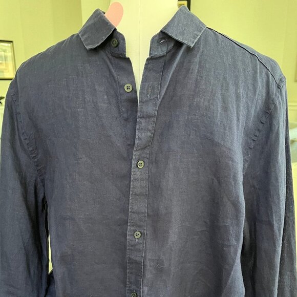 H&M Casual Long Sleeve Button Down Linen Shirt Navy Sz M no fabric tag - Picture 2 of 8